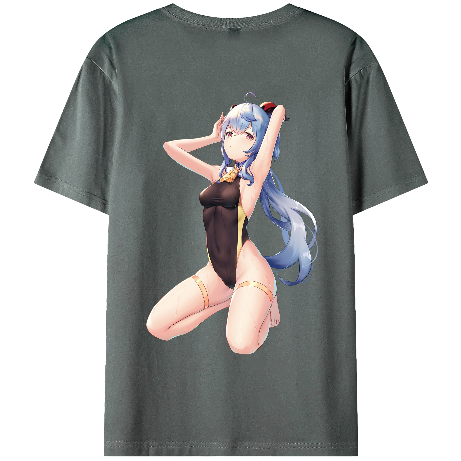 げんし神 甘雨 かんう genshin Ganyu 綿100％ メンズ半袖Tシャツ（バックプリント） 通気性